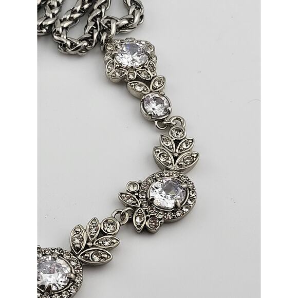 Vintage Inspired Clear Rhinestone Necklace Silver Tone 24.5–26.5 Inch - Picture 11 of 13
